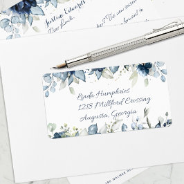 Navy Peony Silver Dusty Blue Eucalyptus Mailing Etiket