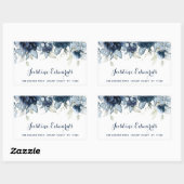 Navy Peony Silver Dusty Blue Eucalyptus Rechthoekige Sticker (Vel)