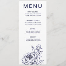 Navy Peony Simple Menu Kaart