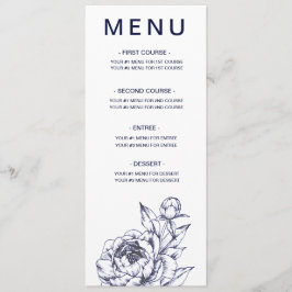 Navy Peony Simple Menu Kaart