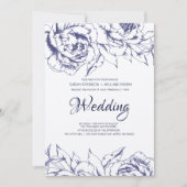 Navy Peony Simple Wedding Invitation Kaart (Voorkant)