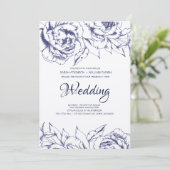Navy Peony Simple Wedding Invitation Kaart (Staand voorkant)