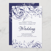 Navy Peony Simple Wedding Invitation Kaart (Voorkant / Achterkant)