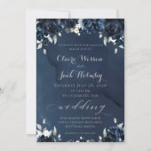 Navy Peony Wedding Invitation Kaart (Voorkant)