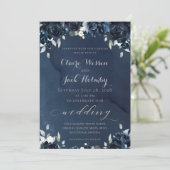 Navy Peony Wedding Invitation Kaart (Staand voorkant)