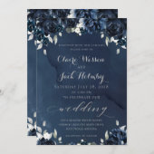 Navy Peony Wedding Invitation Kaart (Voorkant / Achterkant)