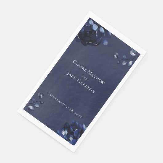 Navy Peony Wedding Long 3 Ply Dinner Napkins Servet (Hoek)
