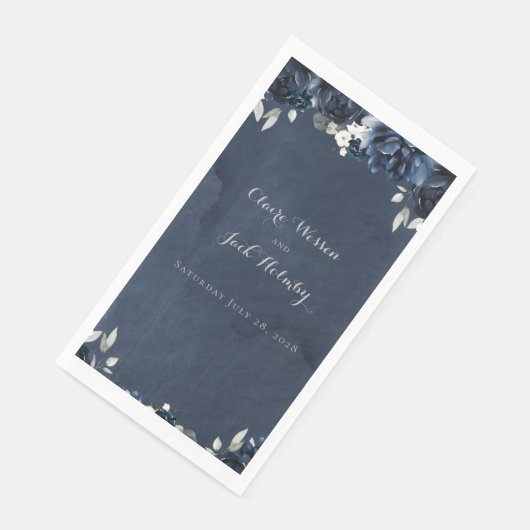 Navy Peony Wedding Long 3 Ply Dinner Napkins Servet (Hoek)