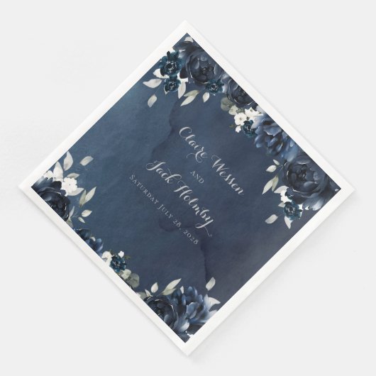 Navy Peony Wedding Square 8-inch diners Servet (Hoek)