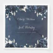 Navy Peony Wedding Square 8-inch diners Servet (Voorkant)