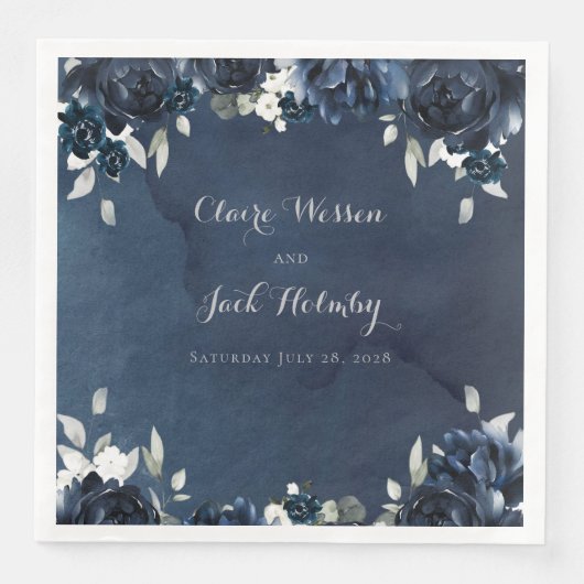 Navy Peony Wedding Square 8-inch diners Servet (Voorkant)