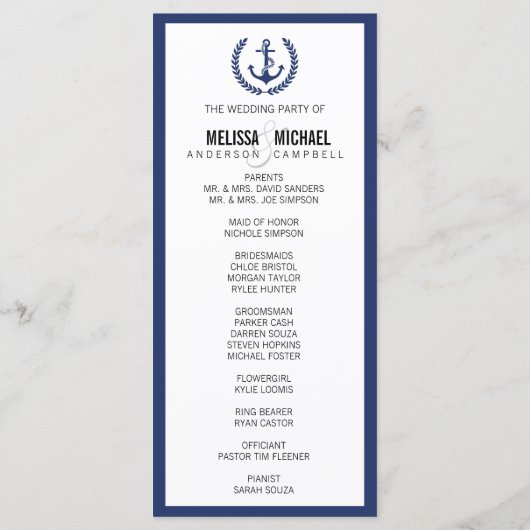 Navy Perfect Chevron / Zig Zag Trouwprogramma Programmakaart (Achterkant)