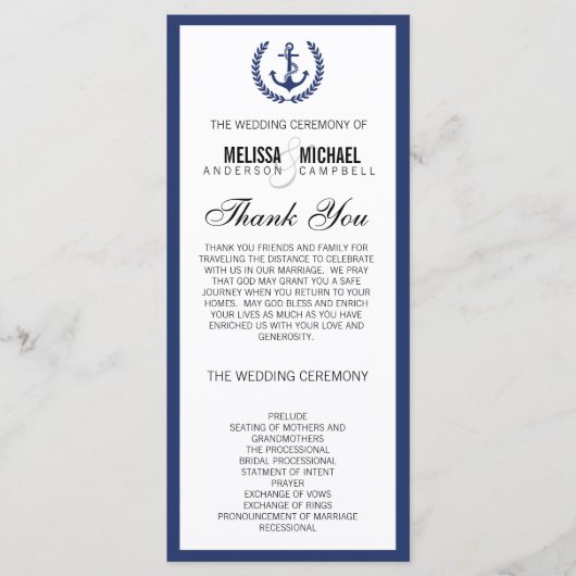 Navy Perfect Chevron / Zig Zag Trouwprogramma Programmakaart (Voorkant)