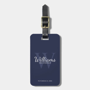 Navy Personaliseer Groomsmen's naam en Monogram Bagagelabel