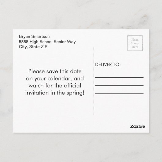 Navy Personalized Photo Afstuderen Save the Date Briefkaart (Achterkant)