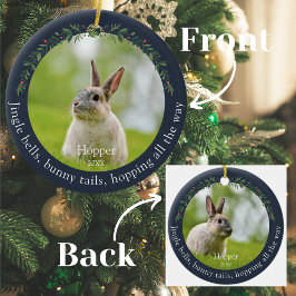 Navy Pet Konijn Konijntje Foto Kerstmis Keramisch Ornament