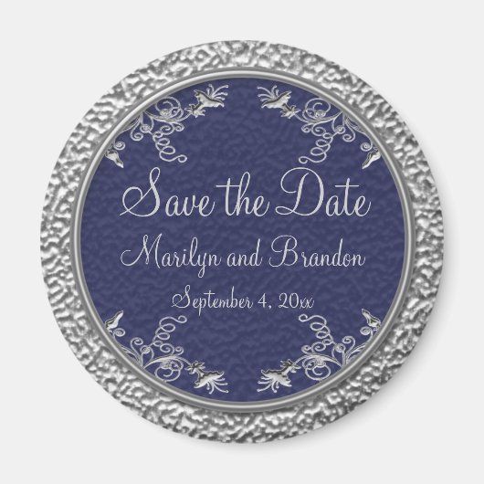 Navy & Pewter Save the Date Magnet (Voorkant)