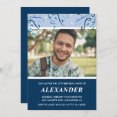 Navy Photo 27th Birthday Invitations Man Kaart (Voorkant / Achterkant)