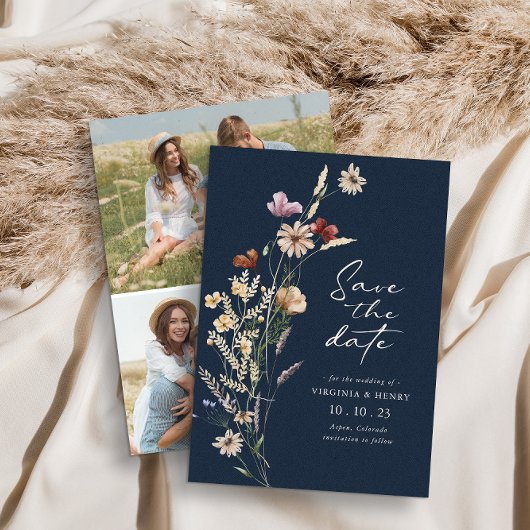 Navy Photo Boho Save the Date Flat Kaart