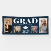Navy Photo Collage Afstuderen klasse 2023 Spandoek (Horizontaal)