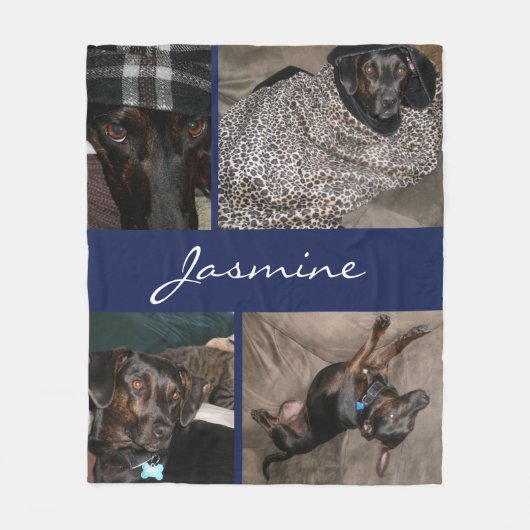Navy Photo Collage Dog Fleece Deken (Voorkant)