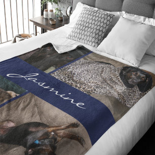 Navy Photo Collage Dog Fleece Deken