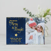 Navy Photo Days Be Merry Bright Script Echt Goud Folie Feestdagenkaart (Staand Voorkant)