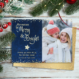 Navy Photo Days Be Merry Bright Script Echt Goud Folie Feestdagenkaart