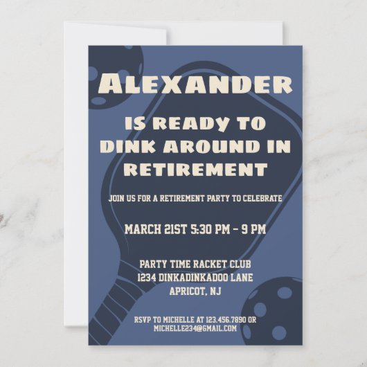 Navy Pickleball Party Sportpeddels Pensioen Kaart (Voorkant)