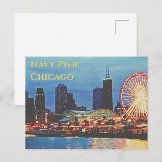 Navy Pier _at night Chicago Briefkaart (Voorkant / Achterkant)