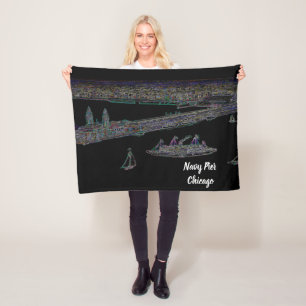 Navy Pier Chicago 1920's NEON Art Windy City Fleece Deken