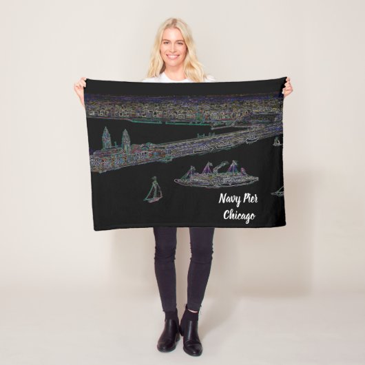 Navy Pier Chicago 1920's NEON Art Windy City Fleece Deken (In situ)