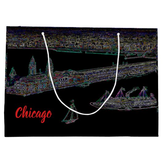 Navy Pier Chicago 1920's NEON Art Windy City Groot Cadeauzakje (Achterkant)
