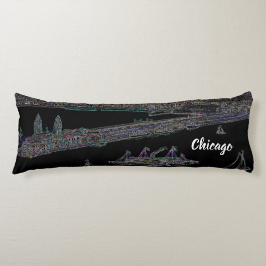 Navy Pier Chicago 1920's NEON Art Windy City Lichaamskussen (Voorkant)