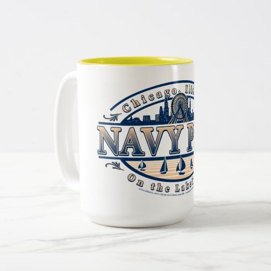 Navy Pier Chicago Tweekleurige Koffiemok (Voorkant links)