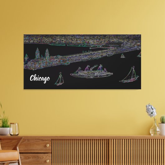 Navy Pier van het meer van Chicago 1920 neonkunst Canvas Afdruk (Insitu (Woonkamer))
