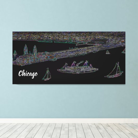 Navy Pier van het meer van Chicago 1920 neonkunst Canvas Afdruk (Insitu (Houten vloer))