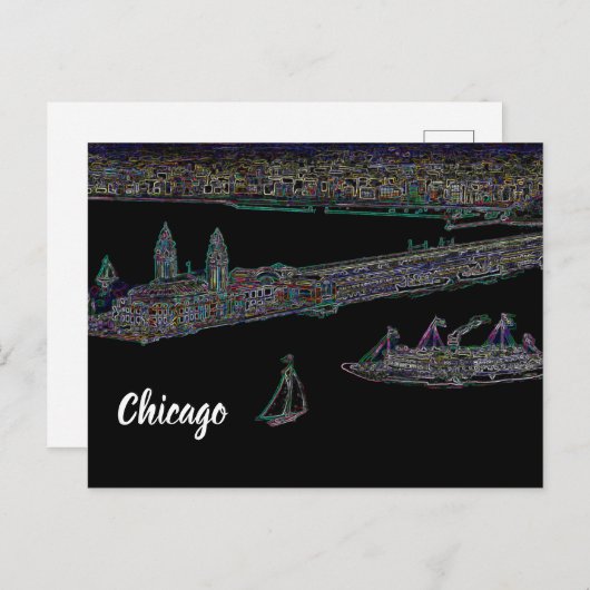 Navy Pier van Lake Chicago 1920's NEON Art Briefkaart (Voorkant / Achterkant)