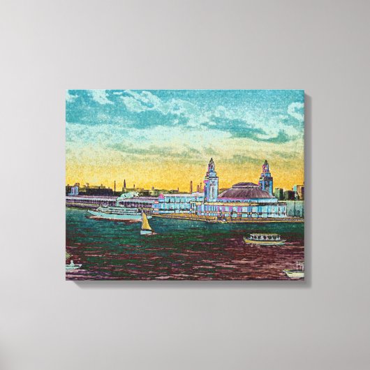 Navy Pier van Lake Chicago Kunst van de Waterverf Canvas Afdruk (Voorkant)