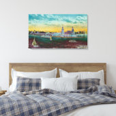 Navy Pier van Lake Chicago Kunst van de Waterverf  Canvas Afdruk (Insitu (Slaapkamer))