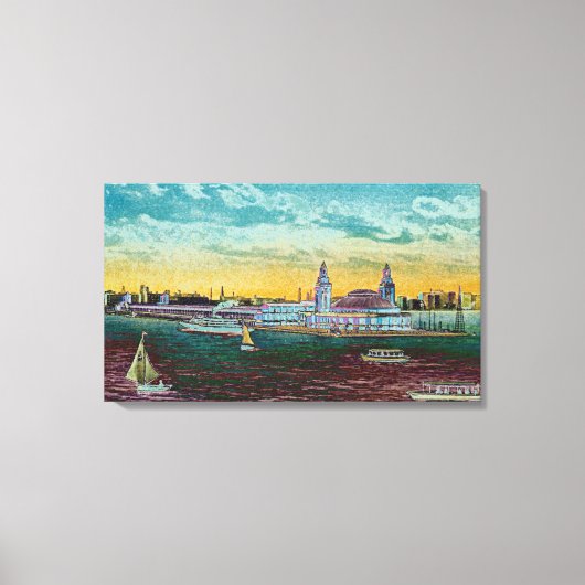 Navy Pier van Lake Chicago Kunst van de Waterverf  Canvas Afdruk (Voorkant)