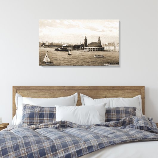 Navy Pier van Lake Chicago Kunst van de Waterverf  Canvas Afdruk (Insitu (Slaapkamer))