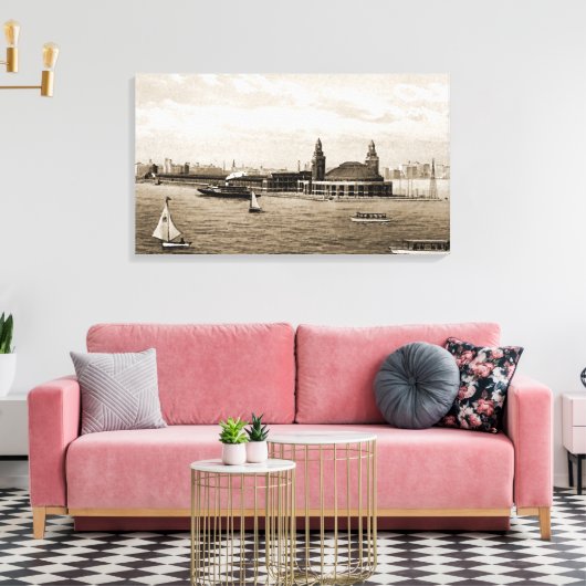 Navy Pier van Lake Chicago Kunst van de Waterverf  Canvas Afdruk (Insitu (Woonkamer))