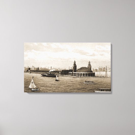 Navy Pier van Lake Chicago Kunst van de Waterverf  Canvas Afdruk (Voorkant)