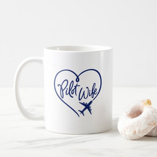 Navy Pilot Wife Looped Heart Plane Koffiemok (Met donut)