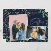 Navy Pine Berries Merry All Multiple Photo Feestdagenkaart (Voorkant / Achterkant)