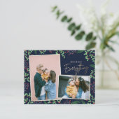 Navy Pine Berries Merry All Multiple Photo Feestdagenkaart (Staand voorkant)