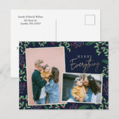 Navy Pine Berries Merry All Multiple Photo Feestdagenkaart (Voorkant / Achterkant)
