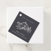 Navy Pine Bossen Mountain Kraft Sketch Wedch Bedankjes Labels (In situ)