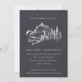 Navy Pine Bossen Mountain Sketch Verloving Invite Bedankkaart (Voorkant)